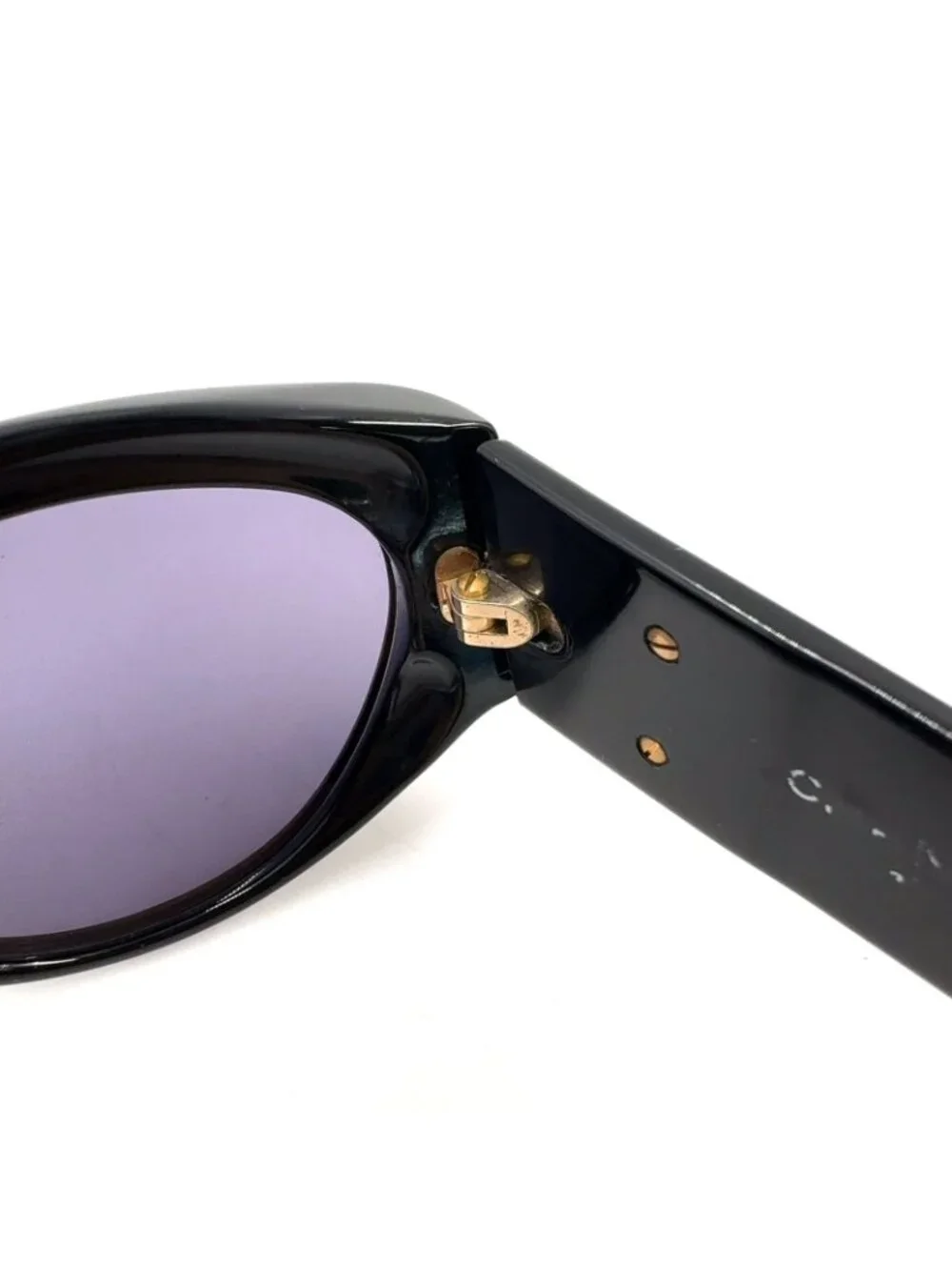 Chanel CC Logo Oval Acetate Gray Black Sunglasses Gold Eyewear